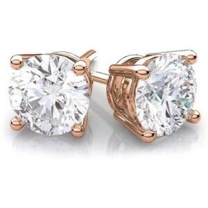 Renaissance Collection Rose Gold Over 925 Sterling Silver CZ Round Stud